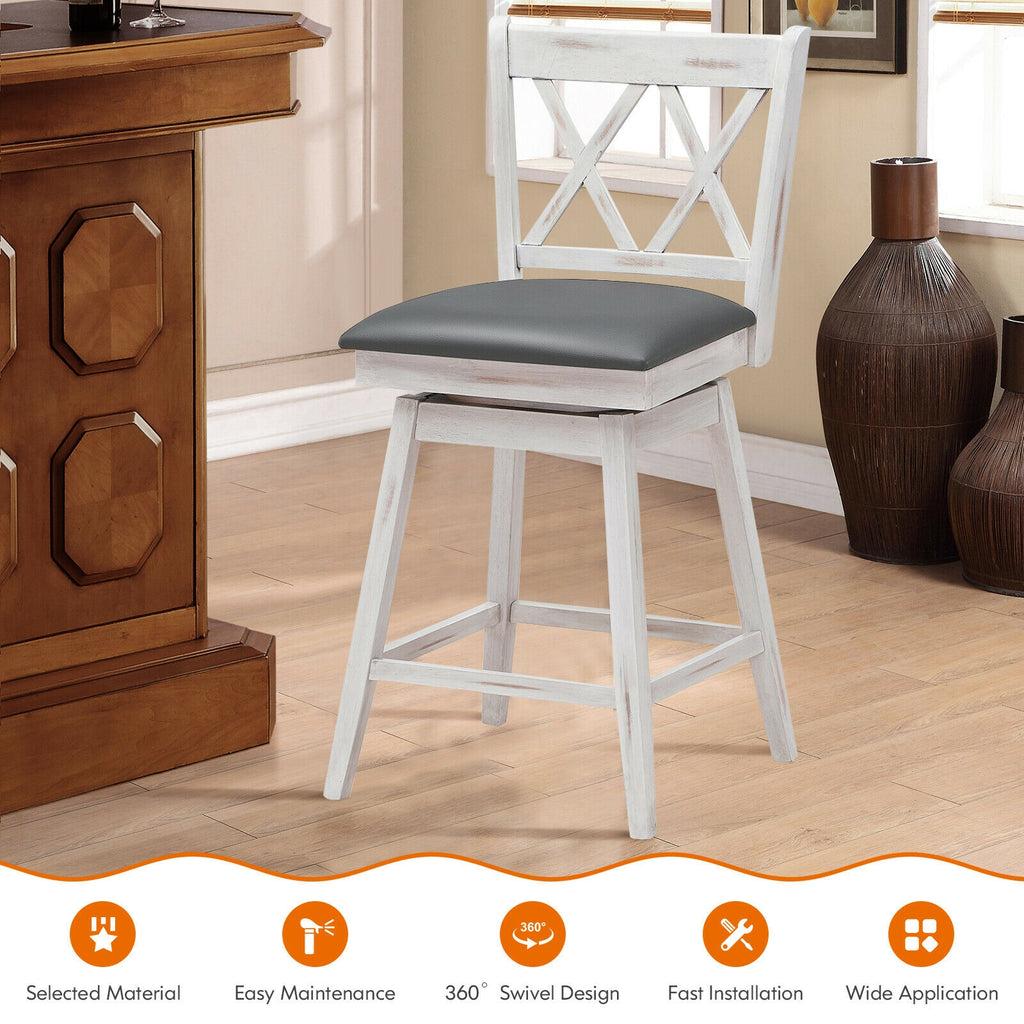 25 Inch Swivel Counter Height Bar Stools Set - Soft Cushion, White