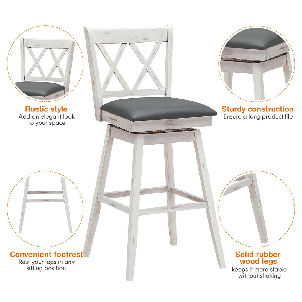 2-Piece Counter Height Barstool Set with Swivel Seat - White Cushion