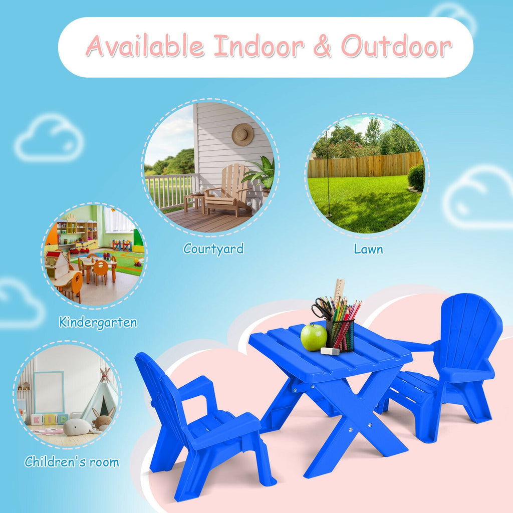 Blue 3-Piece Children's Plastic Play Table and Chair Set