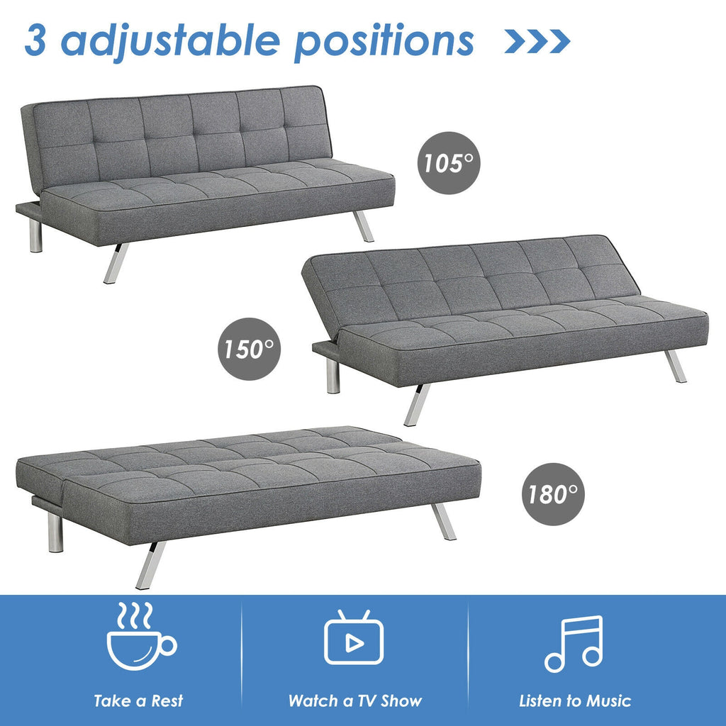 3-Seat Convertible Sofa Bed with Linen Fabric
