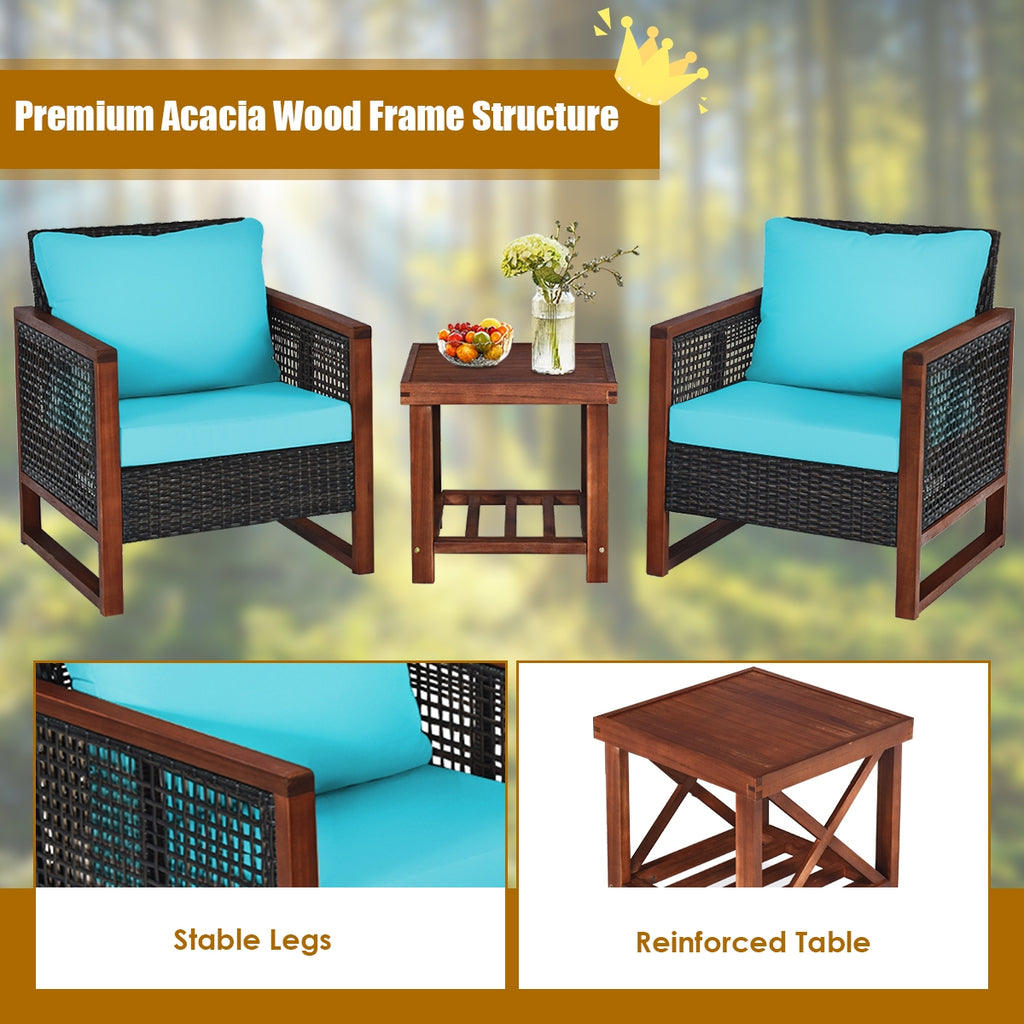 3 Pieces Acacia Wood Patio Furniture Set with Coffee Table