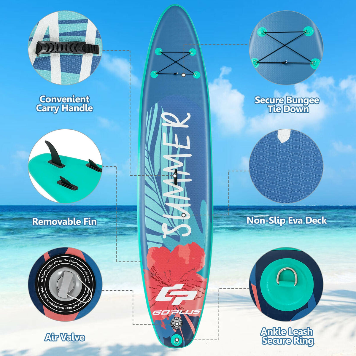 Lightweight 10ft Inflatable Stand Up Paddle Board with Backpack Leash & Aluminum Paddle - M