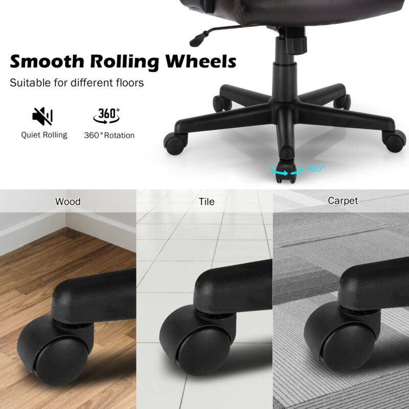 Adjustable Leather Executive Office Chair Computer Desk with Armrest