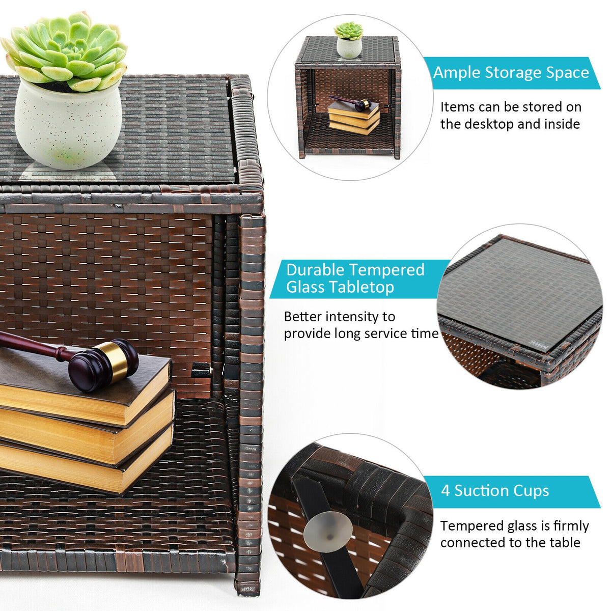 3 Pieces PE Rattan Wicker Furniture Set with Cushion Sofa Coffee