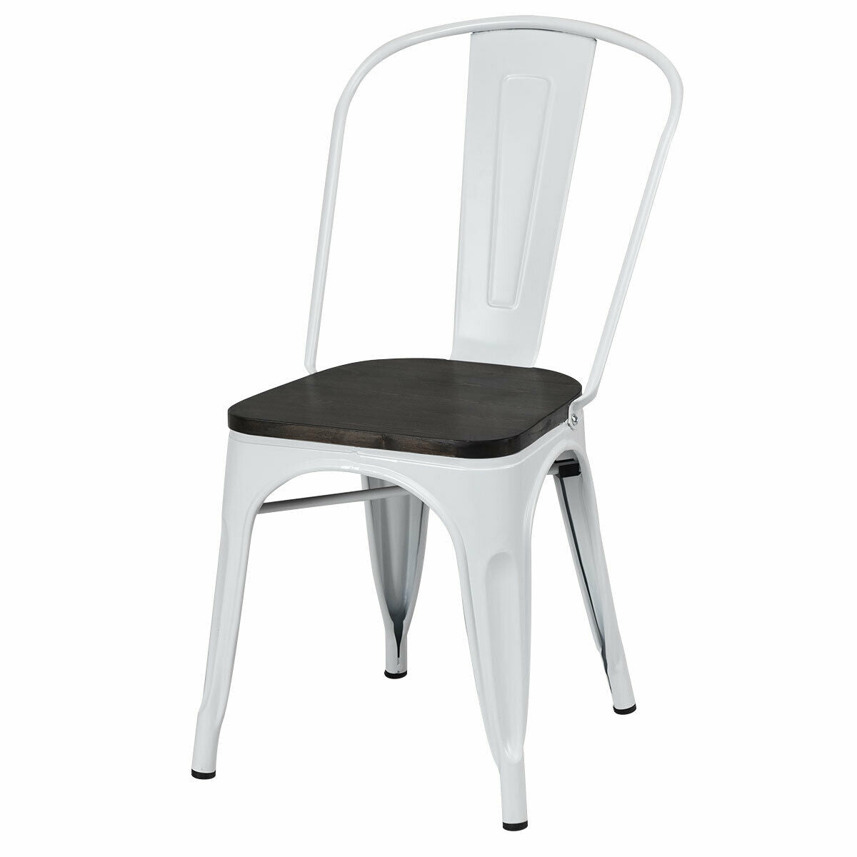 4 Piece Metal Dining Chairs with Wood Seat - White