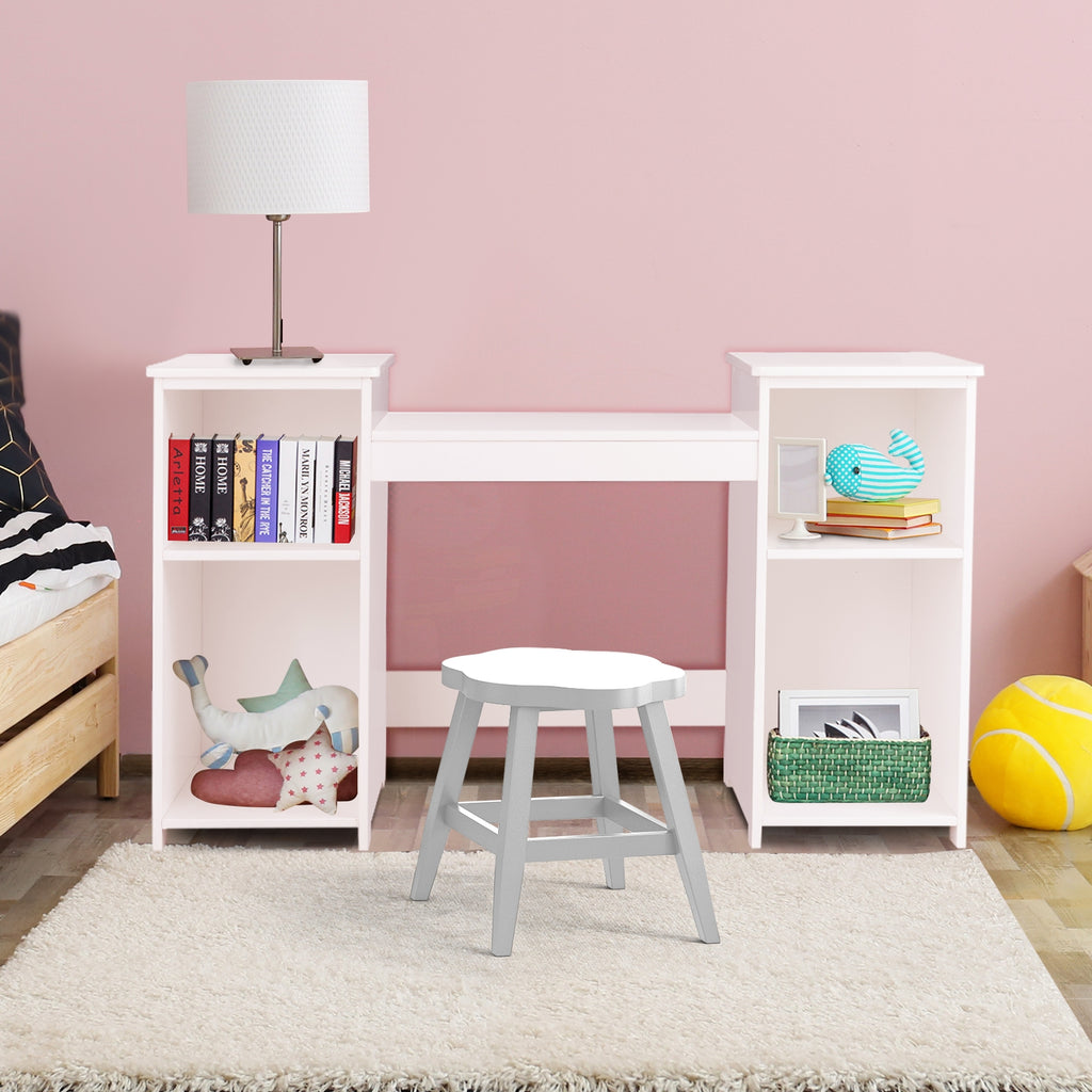 Kids Vanity Dressing Table with Tri-Fold Mirror & Storage - White, Detachable Design
