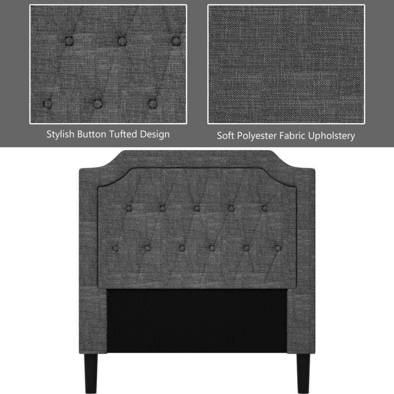 Linen Twin Upholstered Platform Bed with Button-Tufted Headboard