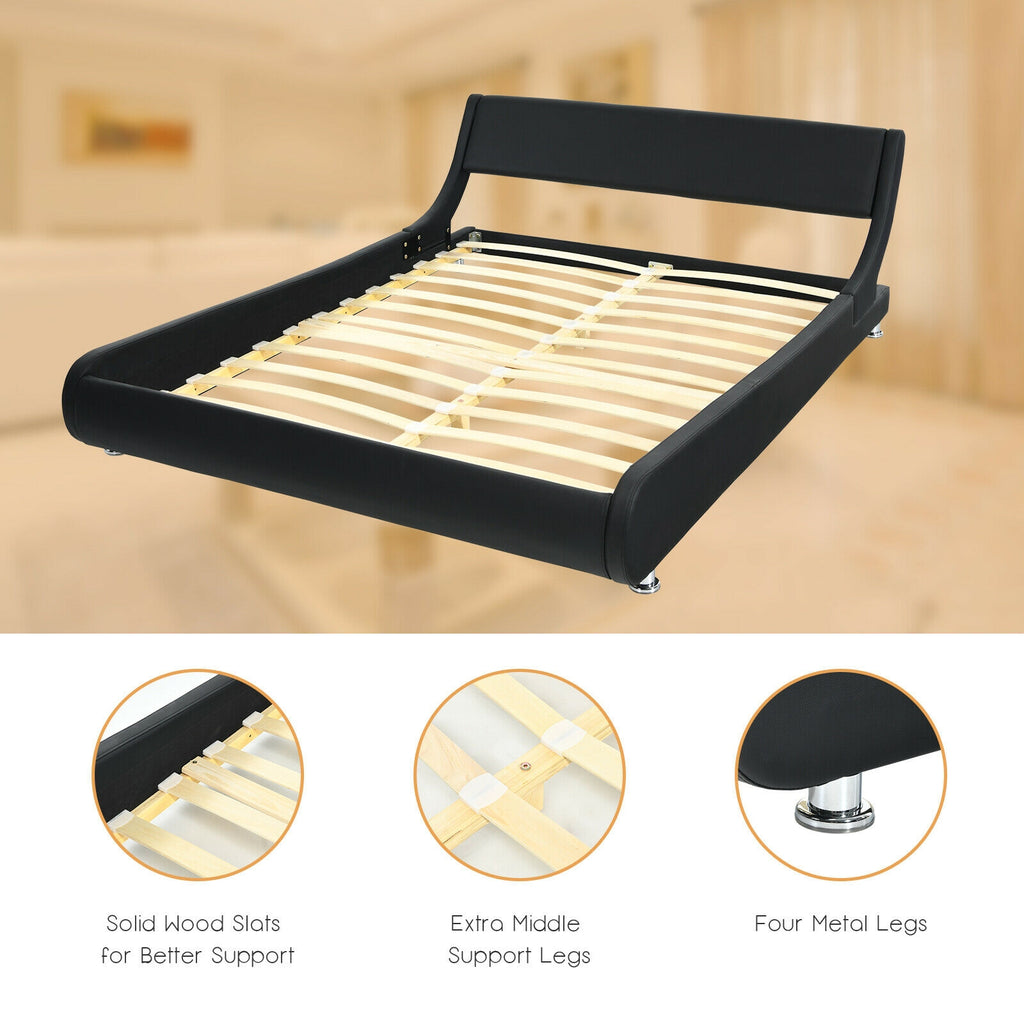 Full Size Platform Bed with Adjustable Headboard - Black Faux Leather