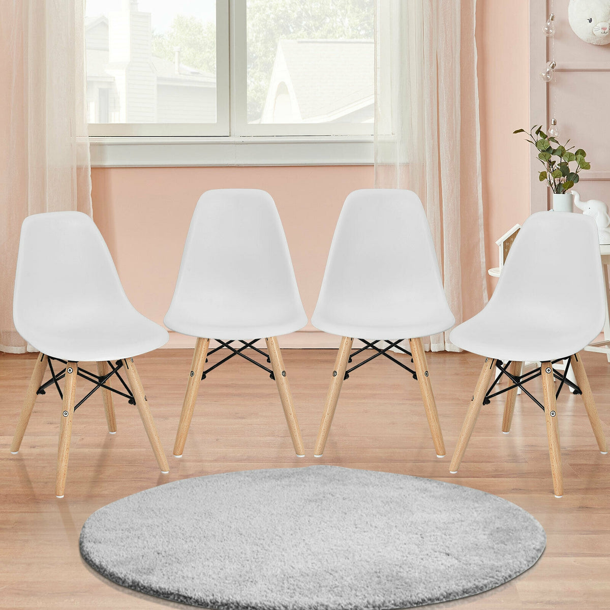 Children's White Wooden Leg Chair Set - 4 Pieces, Kids' Dining & Playroom Seating