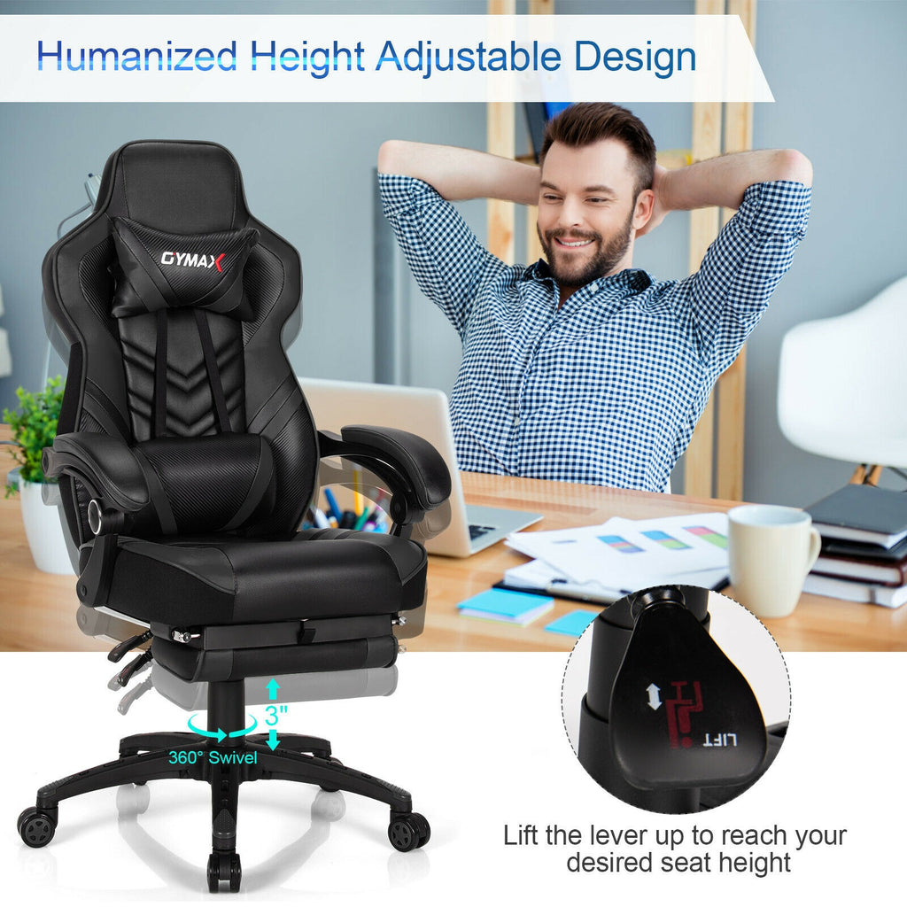 Adjustable Gaming Chair with Footrest, Black