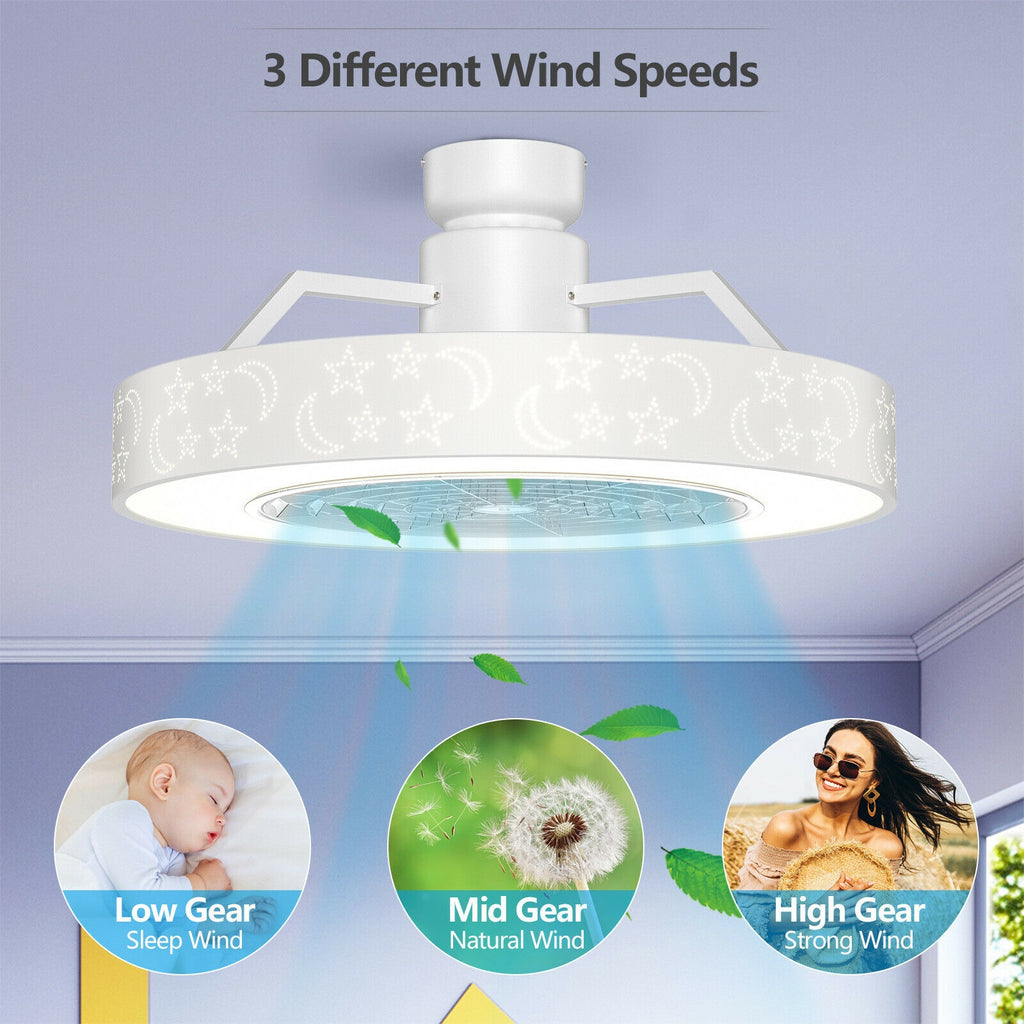 White 23-Inch Ceiling Fan with LED Light and Remote Control
