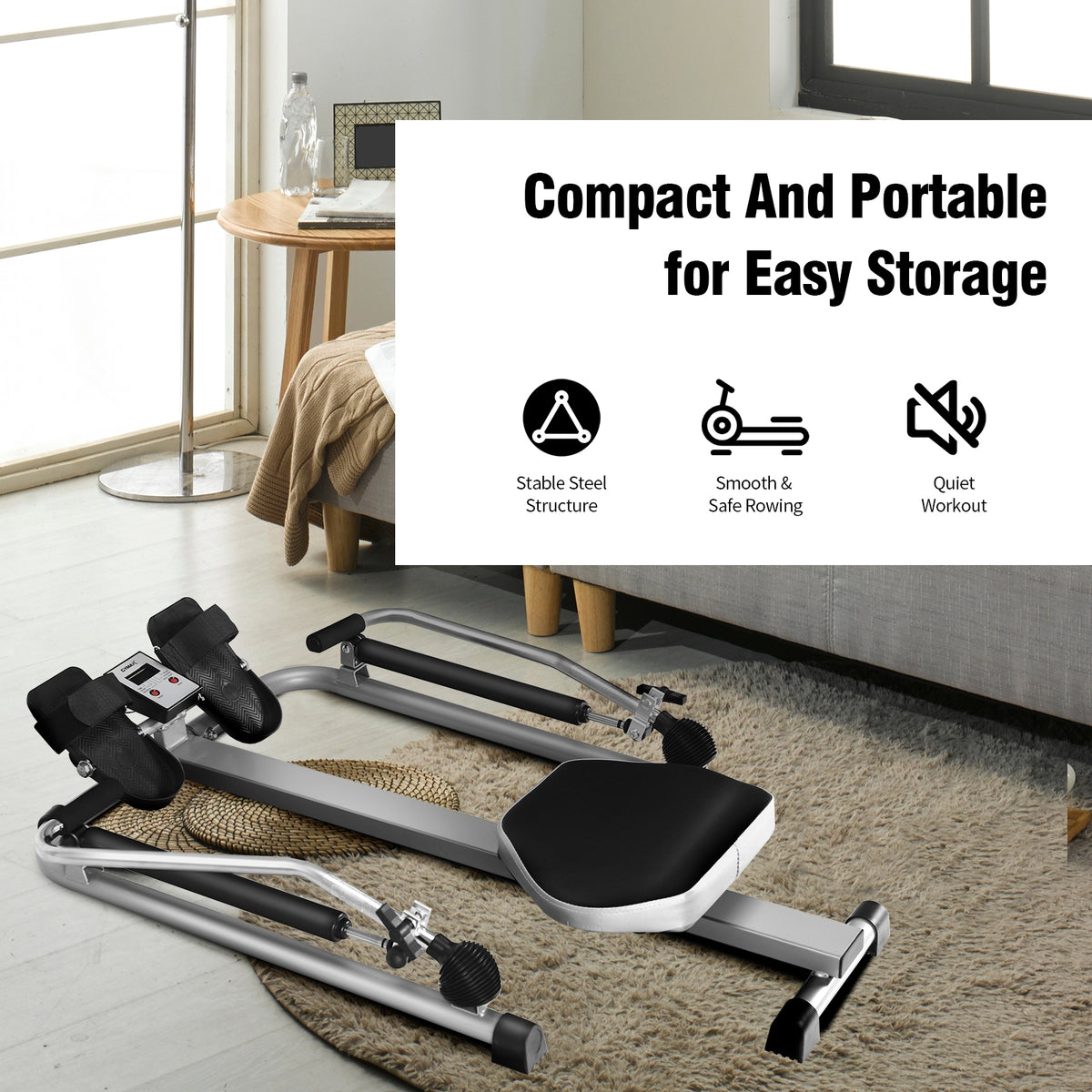 Adjustable Hydraulic Rowing Machine for Full-Body Workout - Costway
