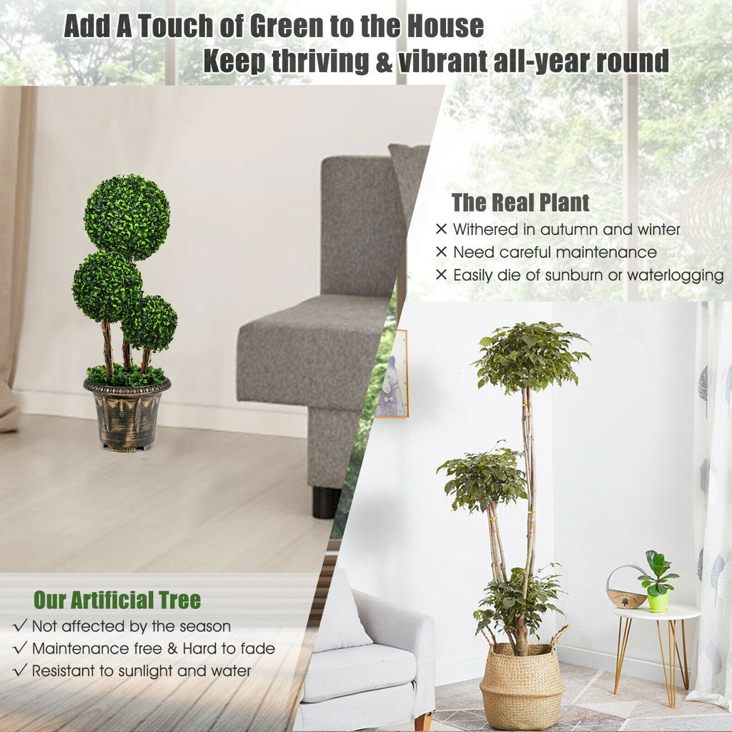 30 Inch Artificial Topiary Triple Ball Tree - Indoor & Outdoor UV Protected