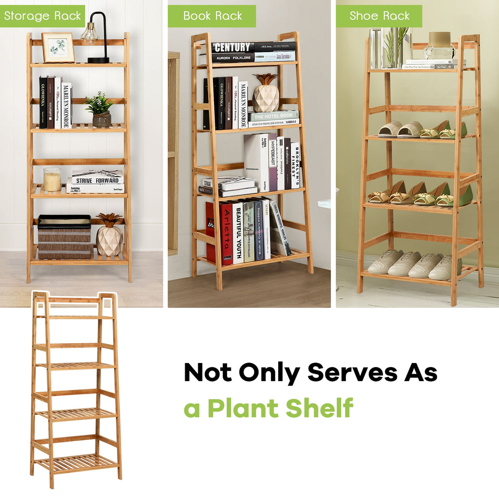 4-Tier Bamboo Plant Rack with Guardrails - Natural