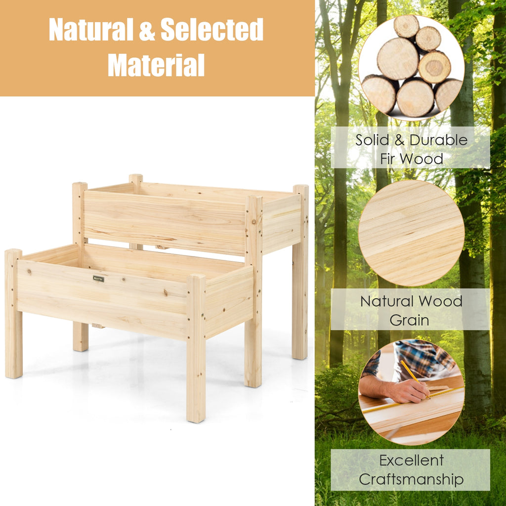 2 Tier Wooden Raised Garden Bed with Legs - Natural