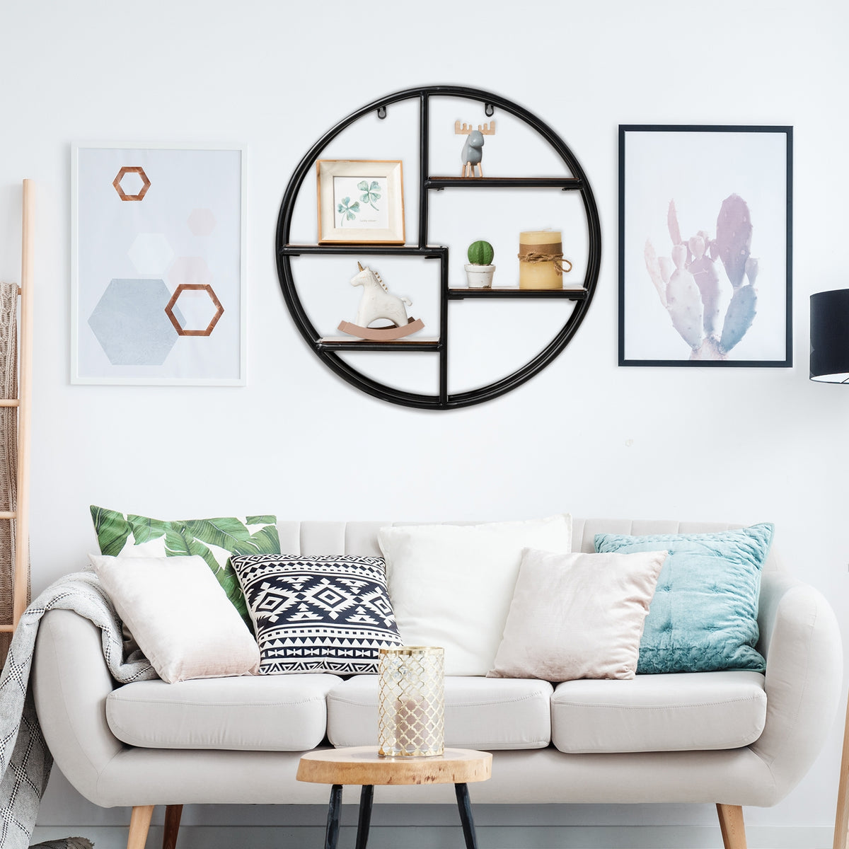 4-Tier Circular Wall Shelf – Nordic Round Storage Rack