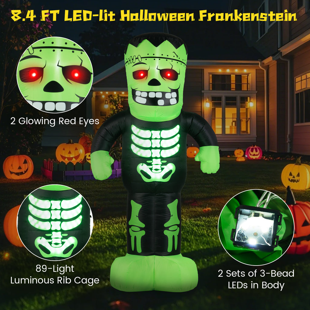 Inflatable Halloween Frankenstein Decoration - 8.4 Feet Tall with Glowing Eyes & LED Lights - Variation of This Listing