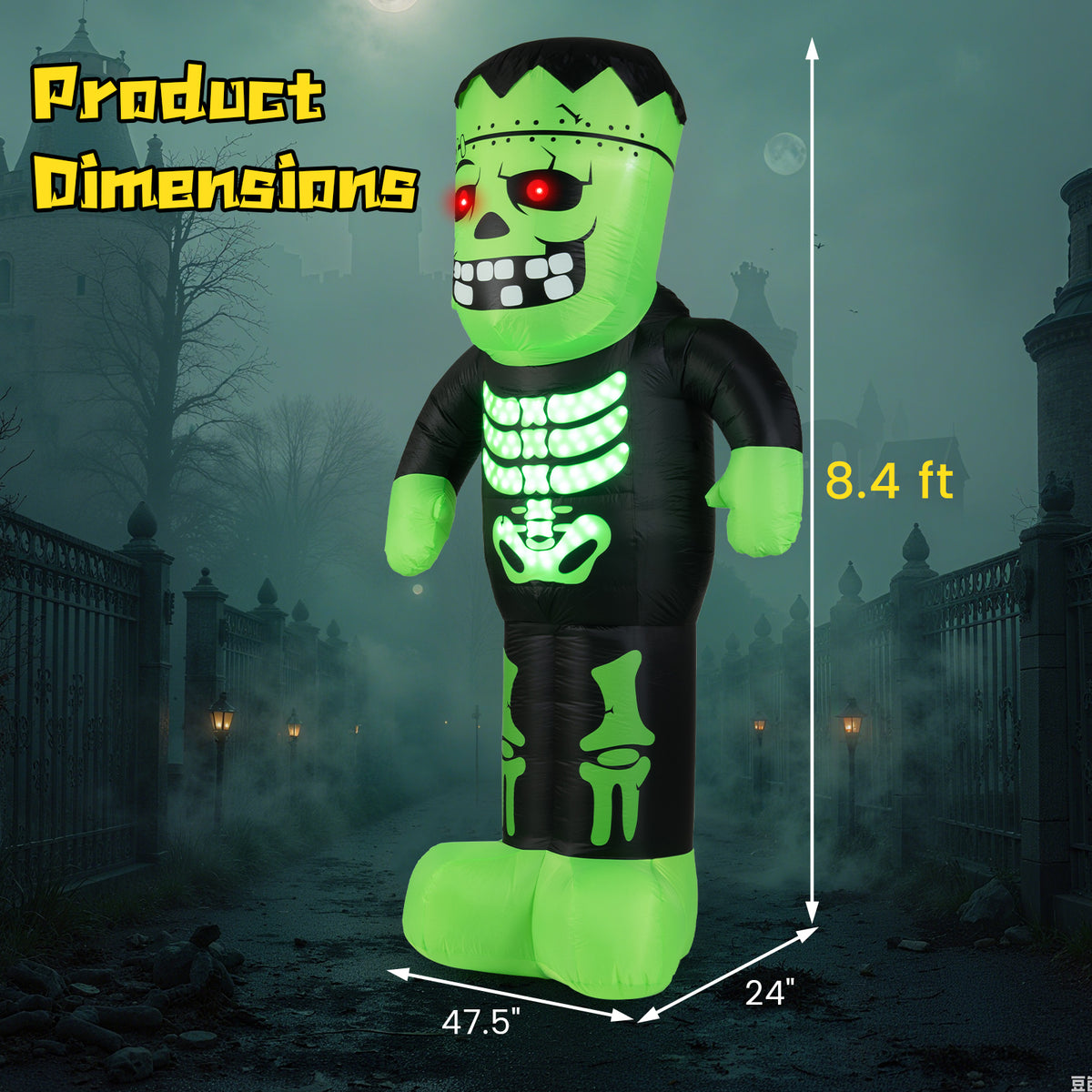 Inflatable Halloween Frankenstein Decoration - 8.4 Feet Tall with Glowing Eyes & LED Lights - Variation of This Listing