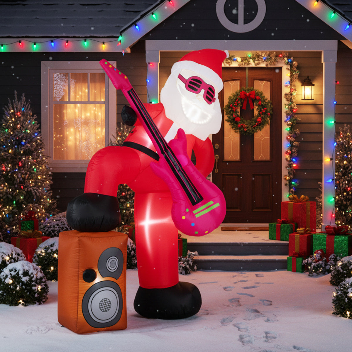 Inflatable Santa Claus with Sound-Activated Light and LED Lights - 8.4 ft