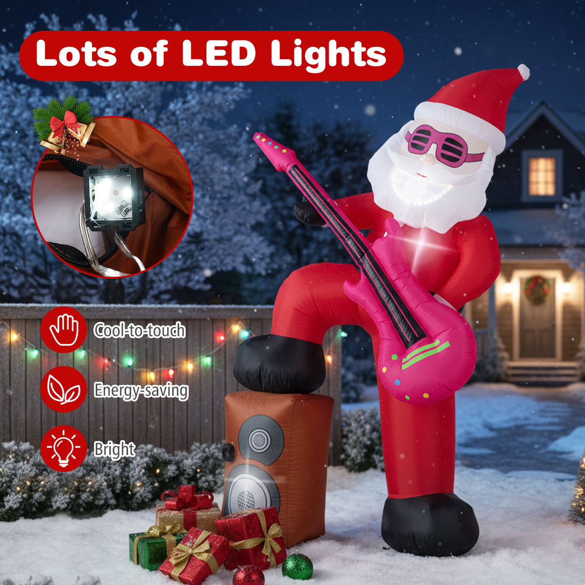 Inflatable Santa Claus with Sound-Activated Light and LED Lights - 8.4 ft