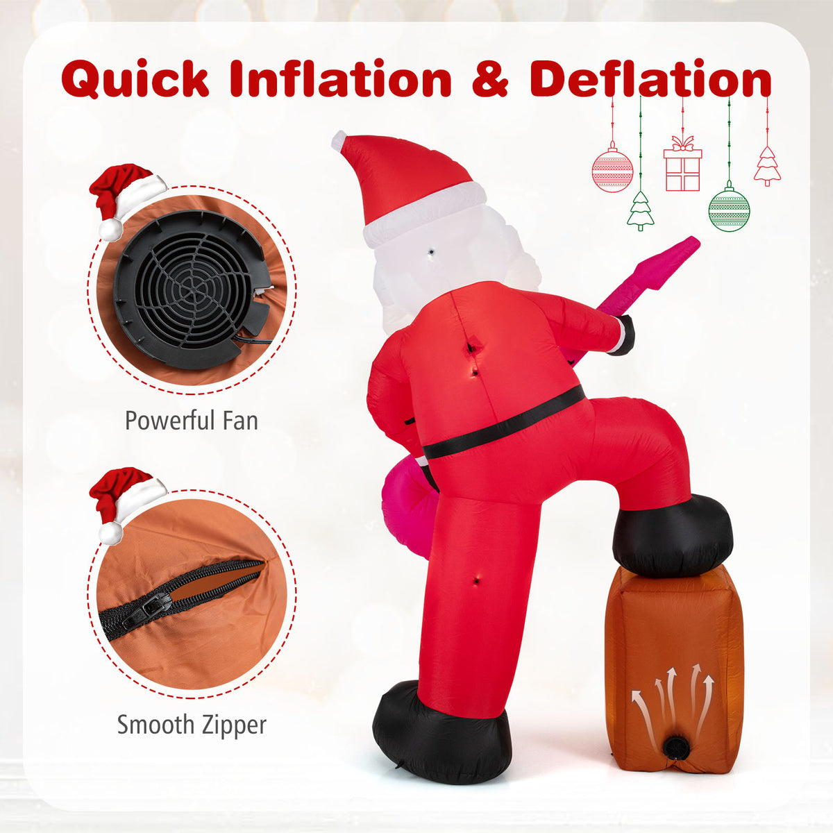 Inflatable Santa Claus with Sound-Activated Light and LED Lights - 8.4 ft