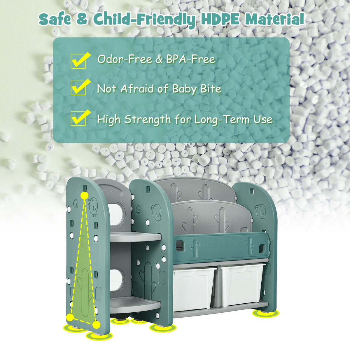 Kids Toy Storage Organizer with 2-Tier Bookshelf and Plastic Bins - Safe, Durable & Kid-Friendly