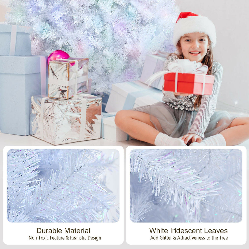 White 6 ft Artificial Christmas Tree with Iridescent Tips & Metal Stand - Foldable & Durable
