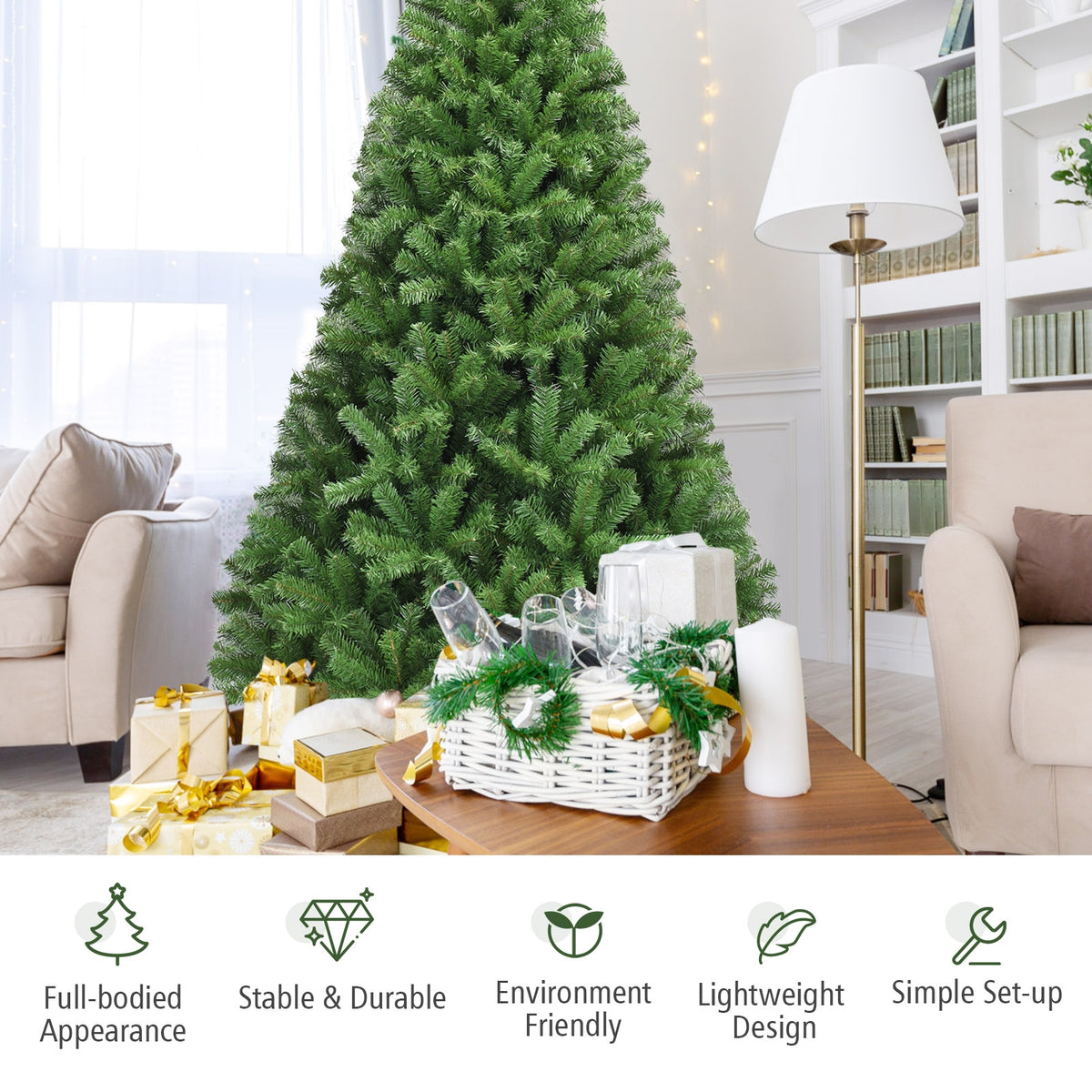 6 Ft Artificial Christmas Tree with Hinged PVC & Metal Stand - Costway