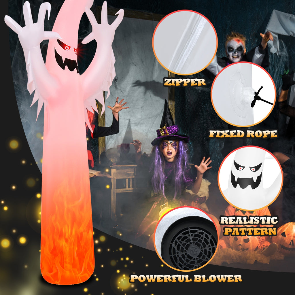 12 Feet Halloween Inflatable Ghost with Flame LED Lights - Yard Decor