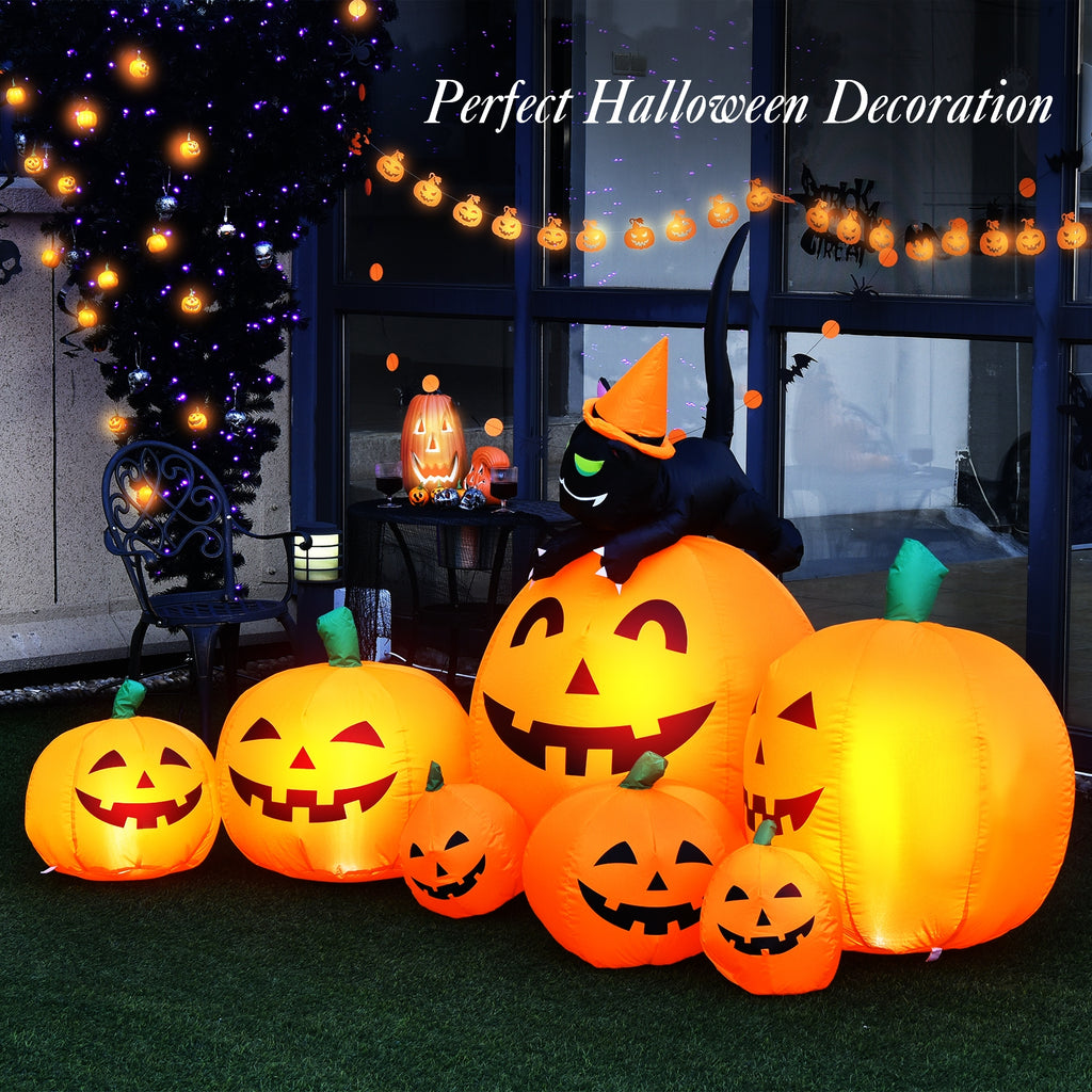 Halloween Inflatable Pumpkin Combo with Witch and Black Cat - 7.5 Feet, Includes Variation of 7 Pumpkins with Cat