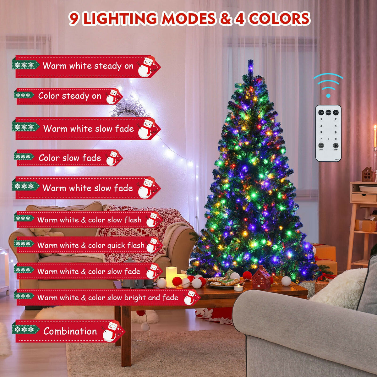 6 Ft Artificial Christmas Tree with Remote Color-Changing LED Lights