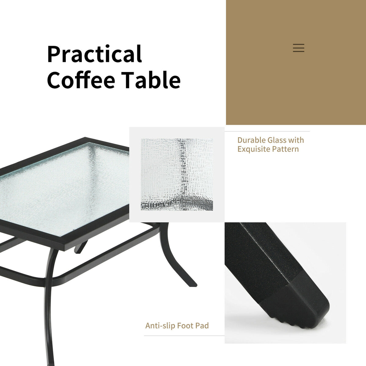 2 Pieces Patio Outdoor Cushioned Sofa Bench with Coffee Table