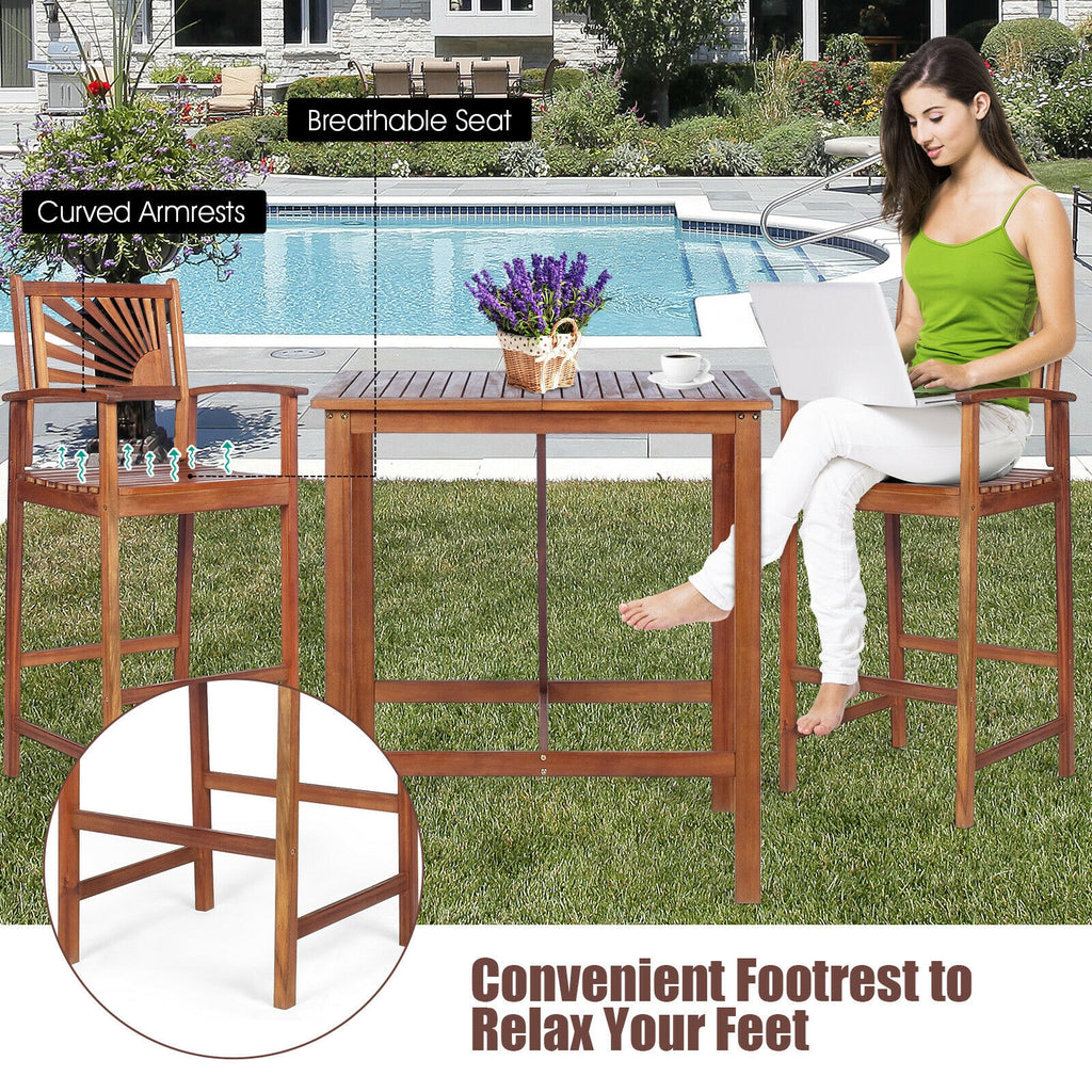 3 Piece Acacia Wood Patio Bar Set - Sunflower Backrest
