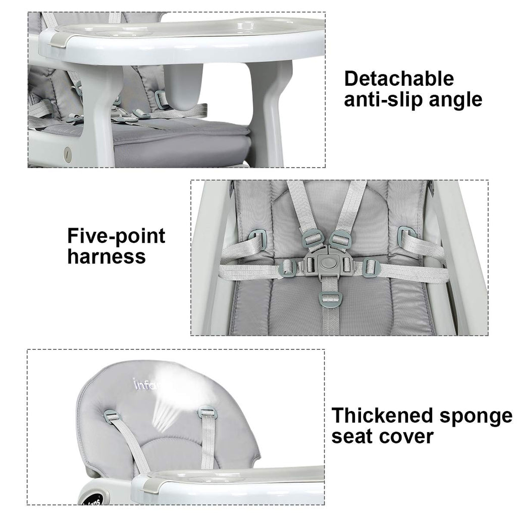 Gray 3-in-1 Baby High Chair with Lockable Wheels, Adjustable Tray & Safety Restraint