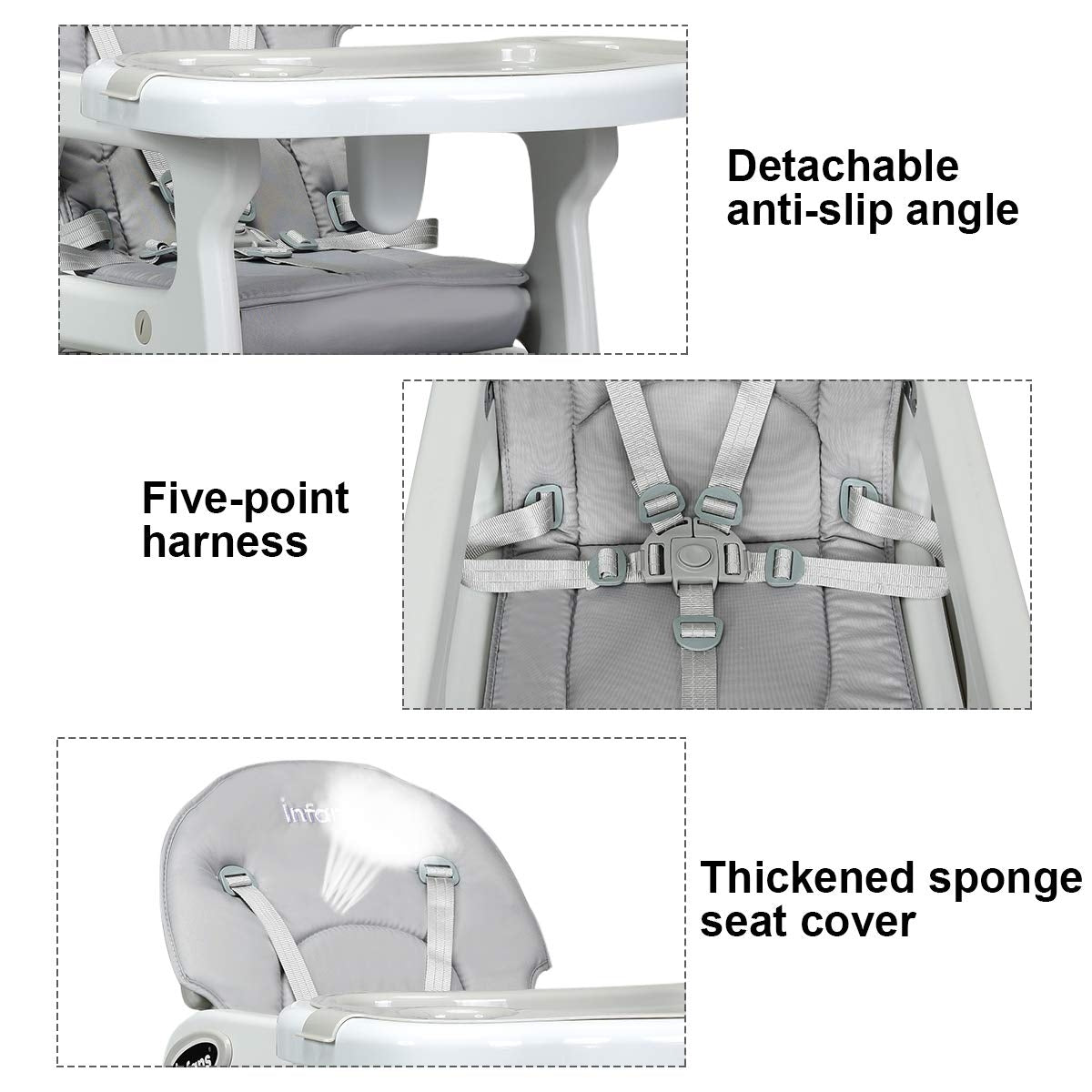Gray 3-in-1 Baby High Chair with Lockable Wheels, Adjustable Tray & Safety Restraint