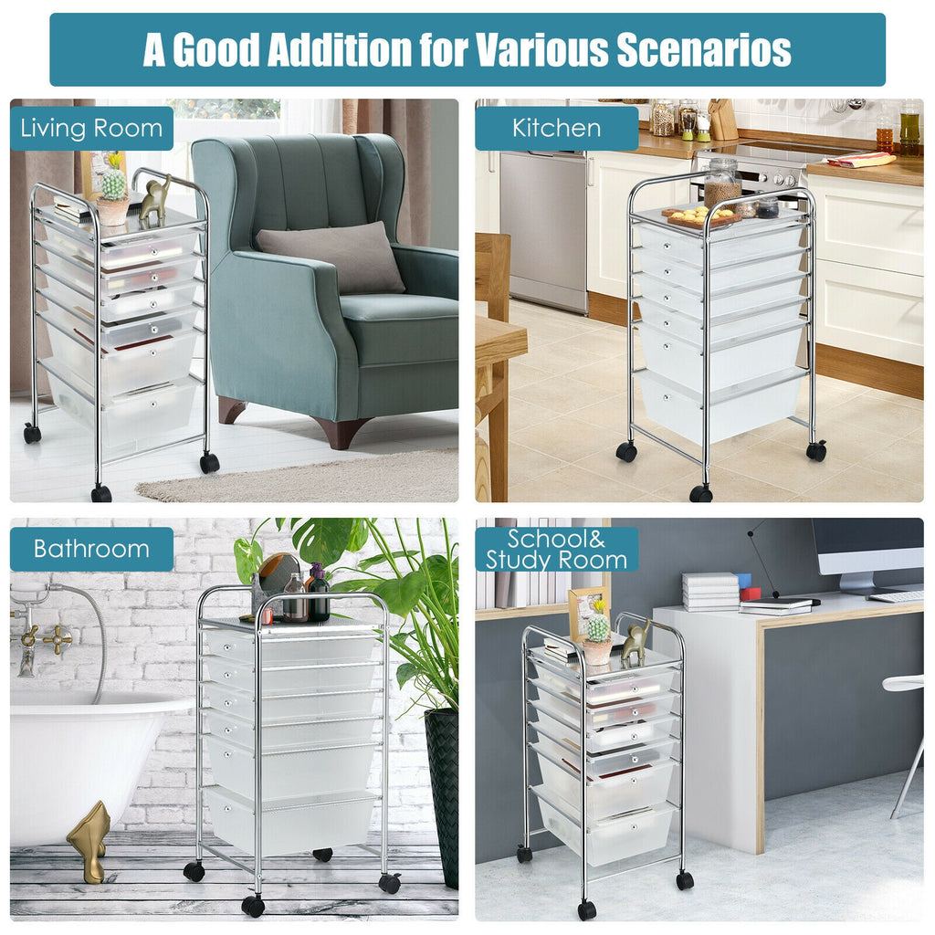 6-Drawer Rolling Storage Cart Organizer - Transparent