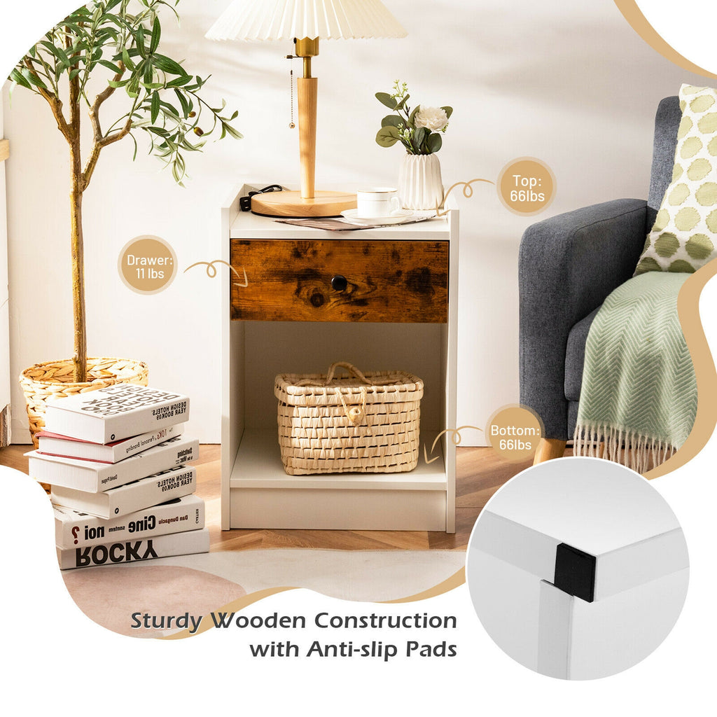 Set of 2 Nightstands with Drawer & Storage - White, Style 5