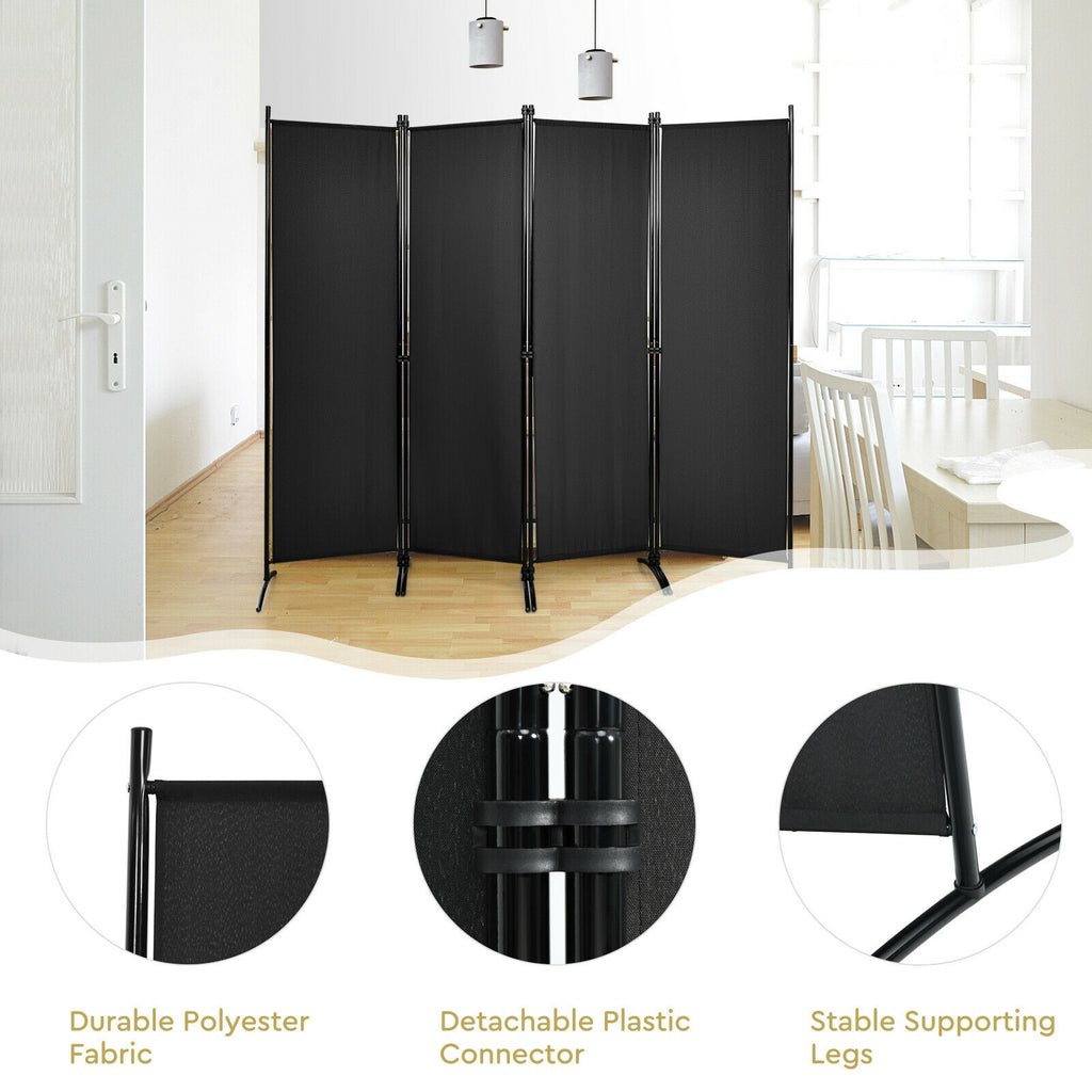 5.6 Feet 4 Panel Room Divider with Steel Frame - Black Variation