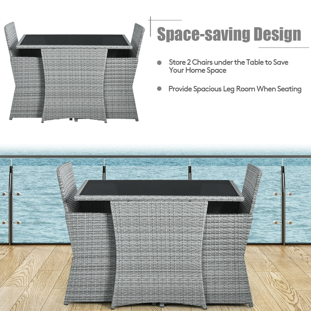 3-Piece Patio Rattan Furniture Set with Sofa - Red
