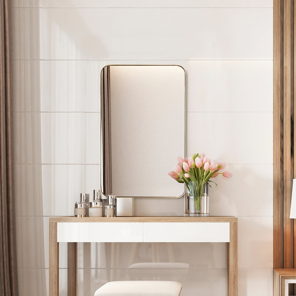 Golden 32x20 Inch Metal Frame Wall-Mounted Rectangle Mirror