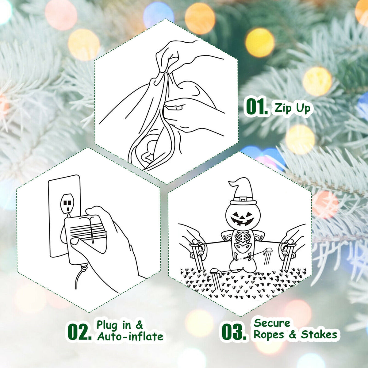 Inflatable Santa with Double Reindeer and Sled - Waterproof Outdoor Christmas Decor - Variation: Santa Claus with Double Reindeer Sleigh