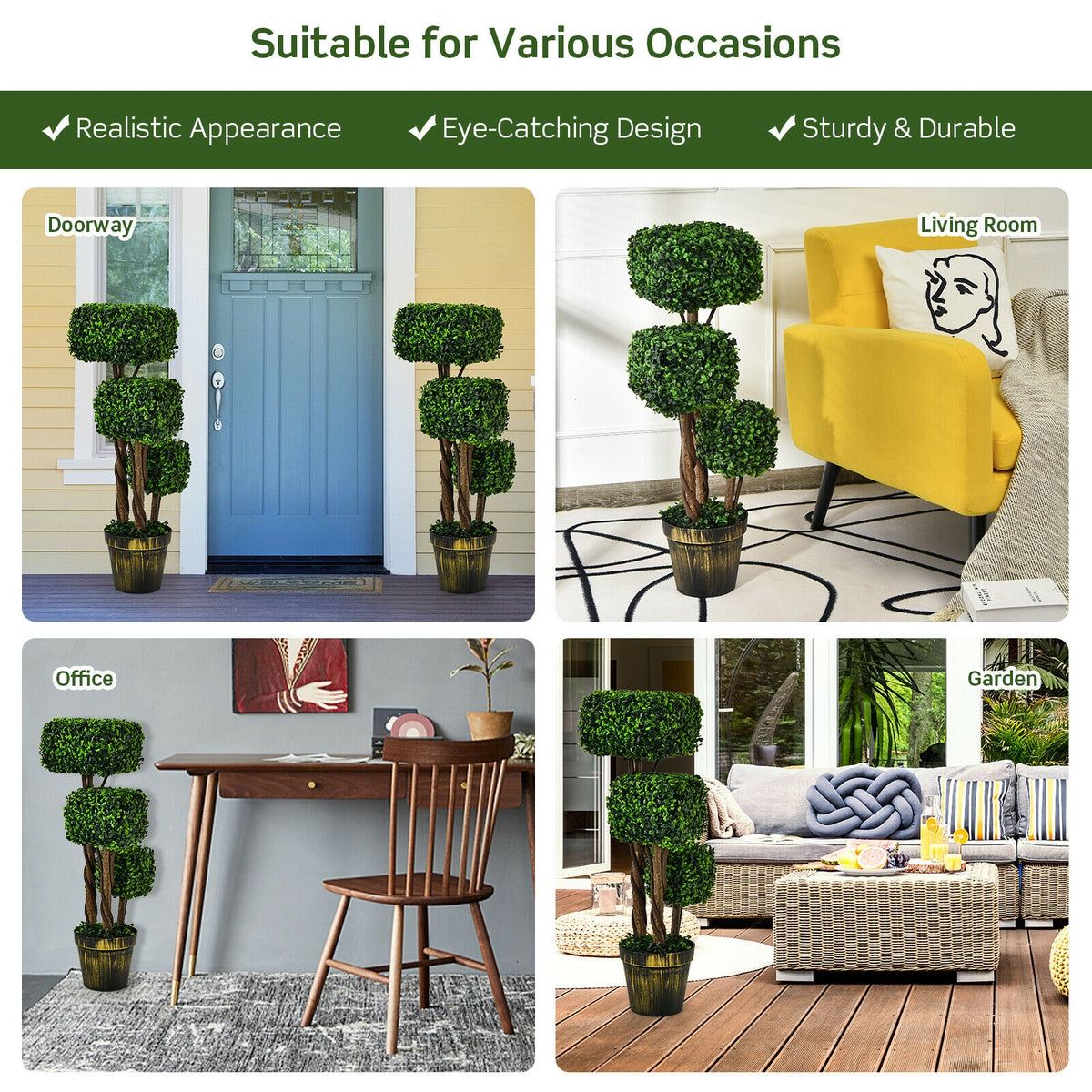 36 Inch Artificial Boxwood Topiary Tree UV Protected Indoor Outdoor Decor