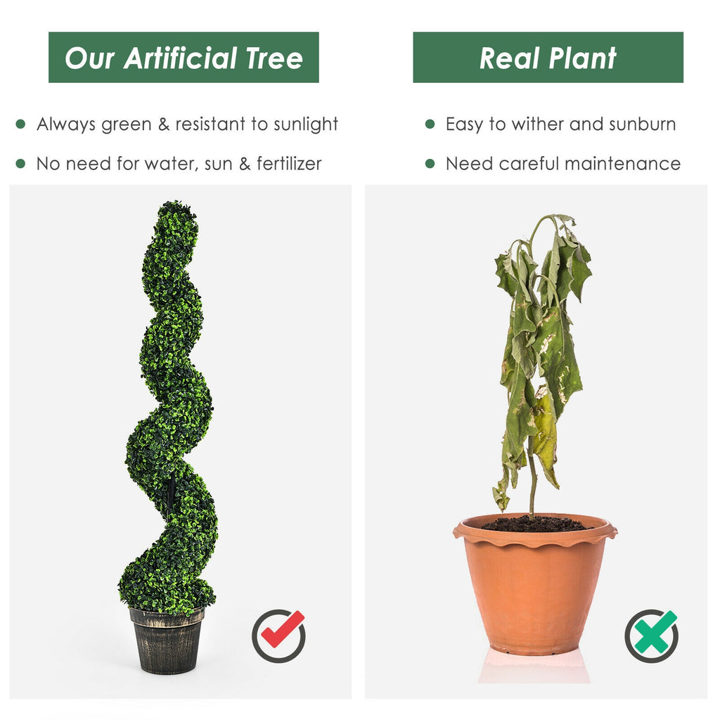 PE Variation 2 Pack 4ft Artificial Spiral Boxwood Topiary Trees Indoor Outdoor Decor