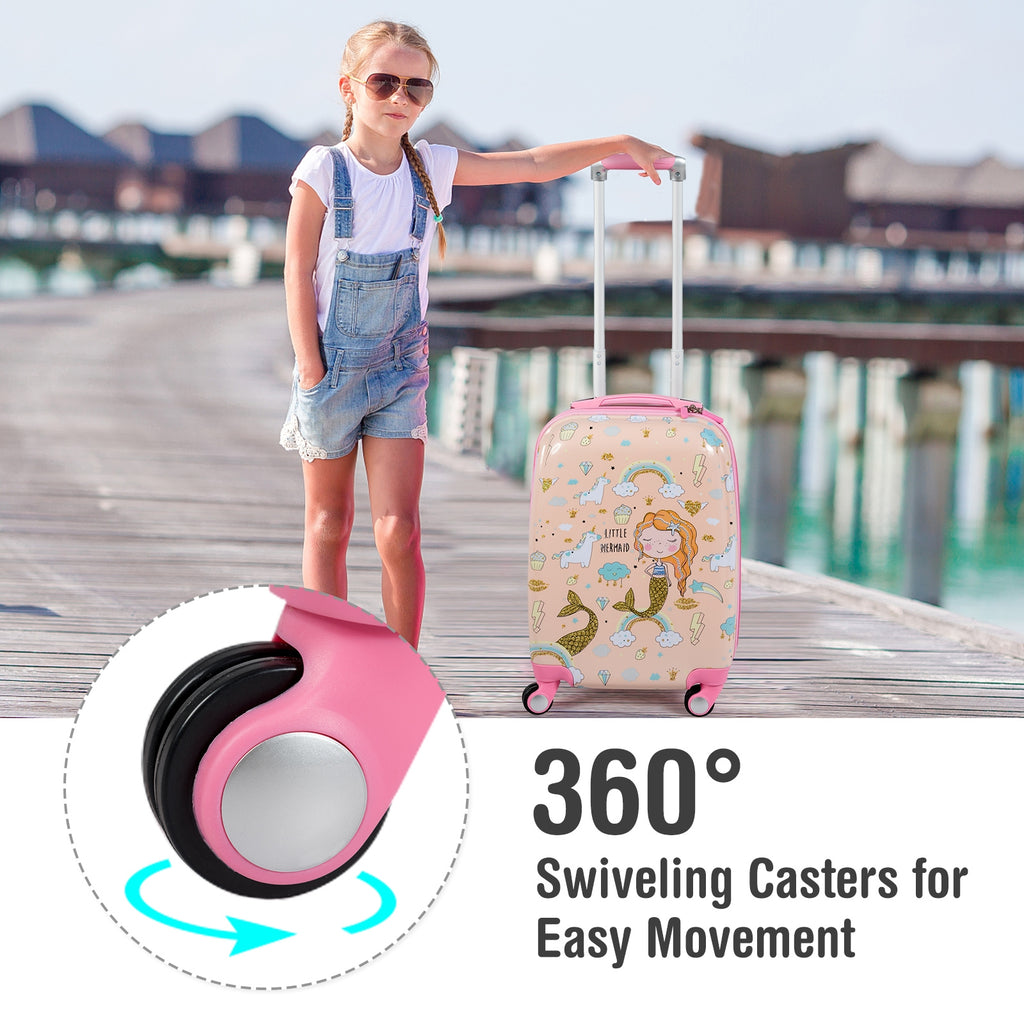 Kids Travel Luggage Set with Backpack and Suitcase - Mermaid Pattern, 12/18 Inch