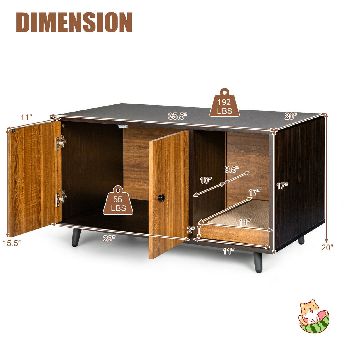 Cat Litter Box Enclosure with Divider and Double Doors - Brown, Costway