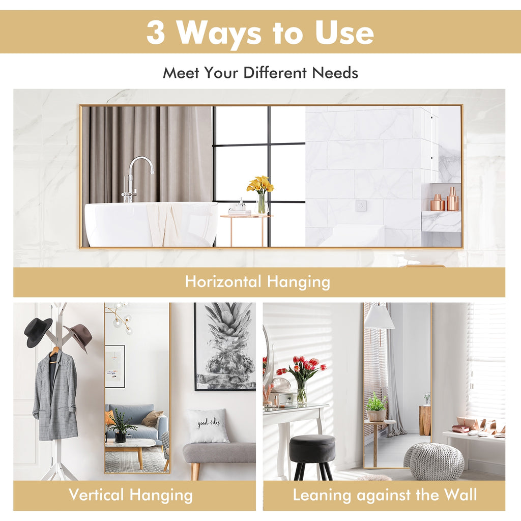 59 Inch Full Length Rectangle Mirror - Large Bedroom Mirror with Golden Frame
