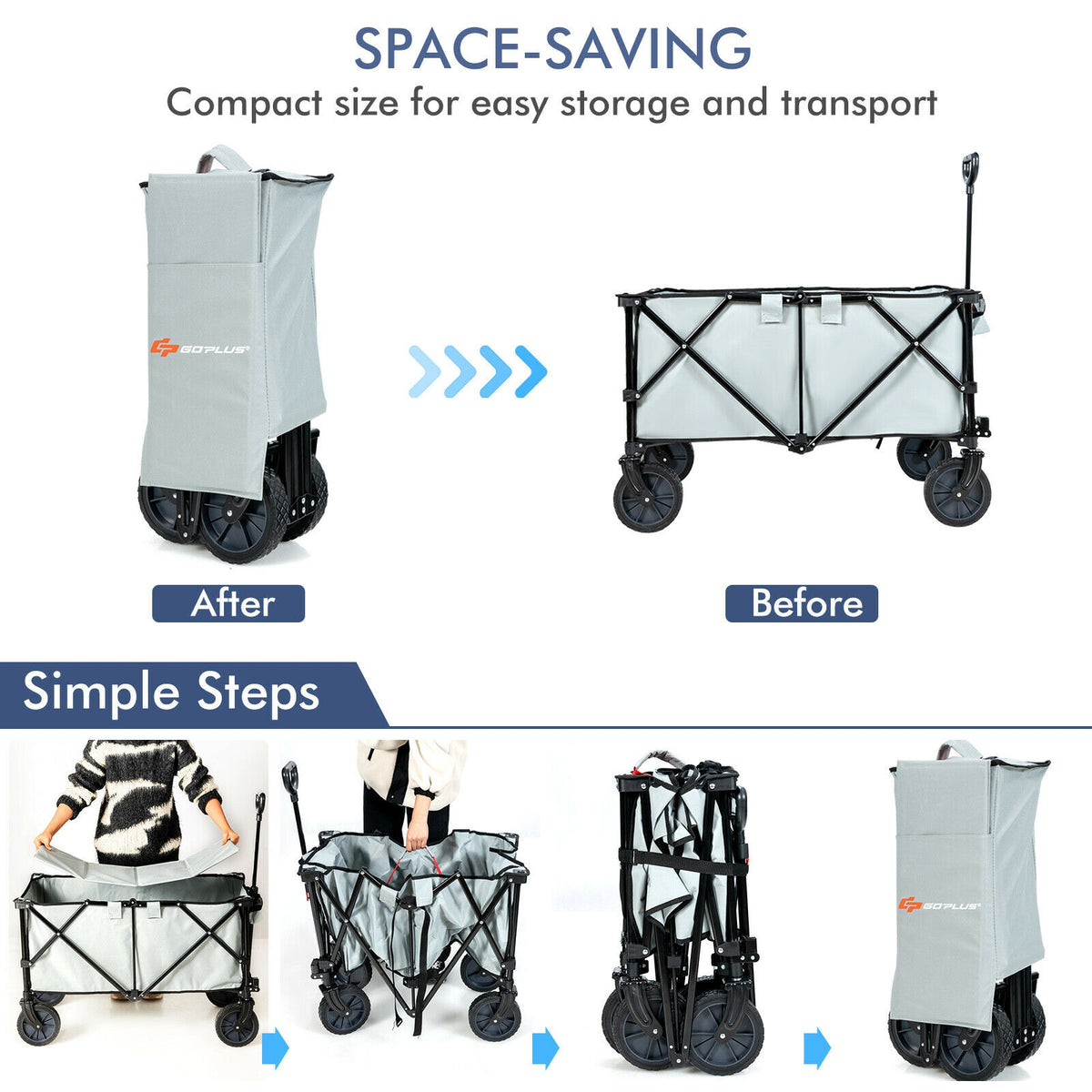 Folding Wagon Cart with Adjustable Handle - Gray