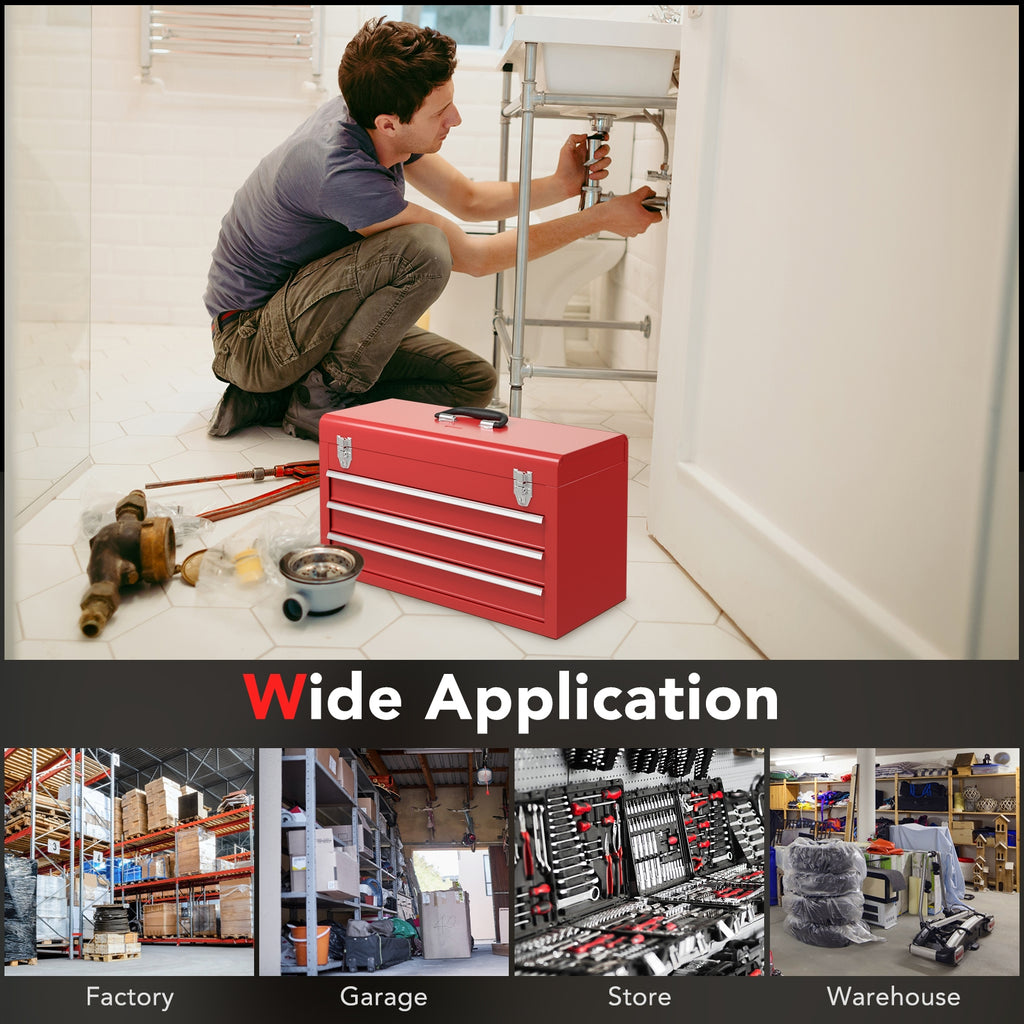 Tool Cabinet Box with 3 Drawers - Red