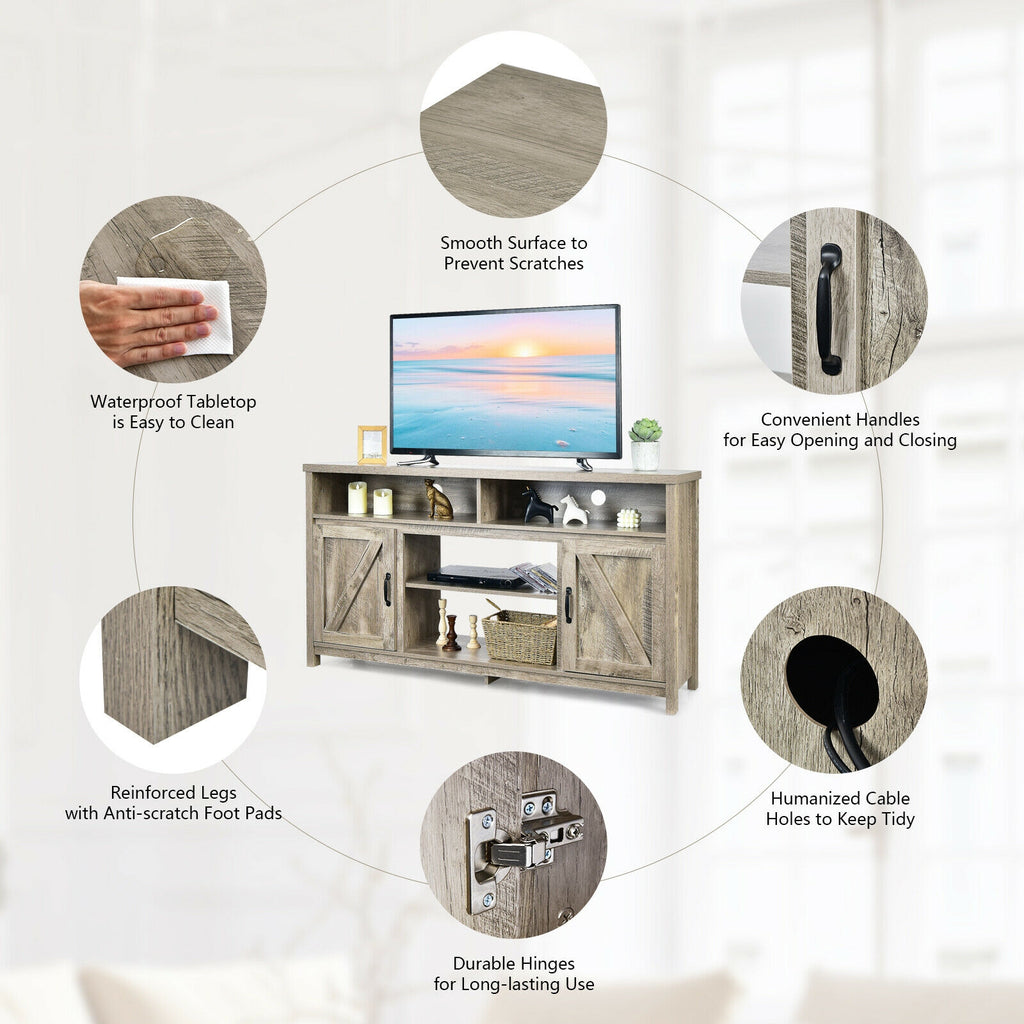 59-Inch TV Stand with Fireplace Compatibility & Barn Doors - Natural