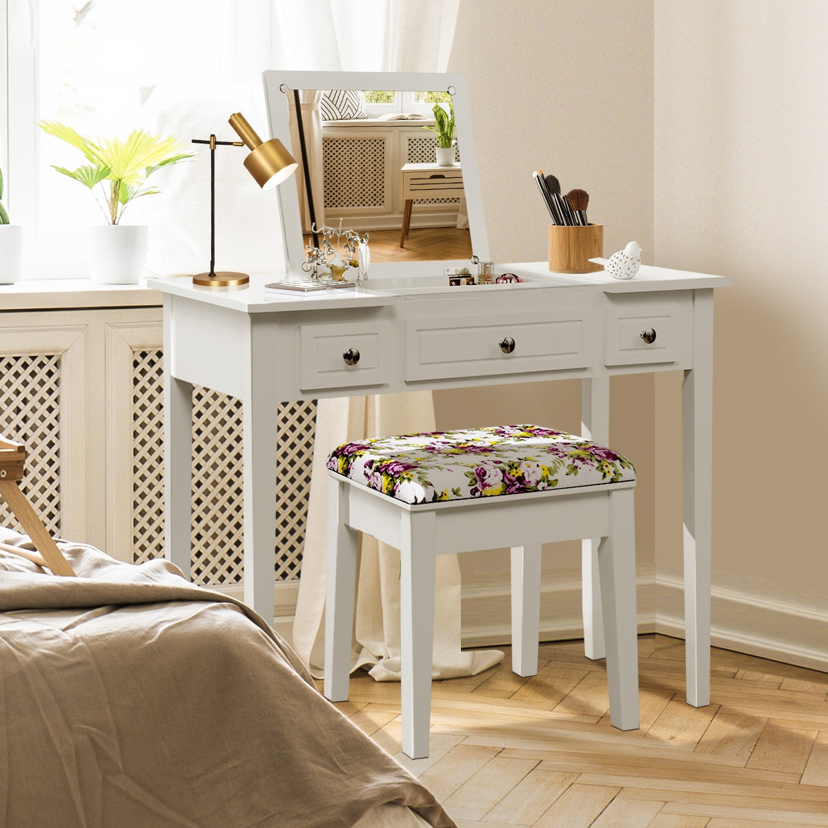 Vanity Dressing Table with Flip Top Mirror and 3 Drawers